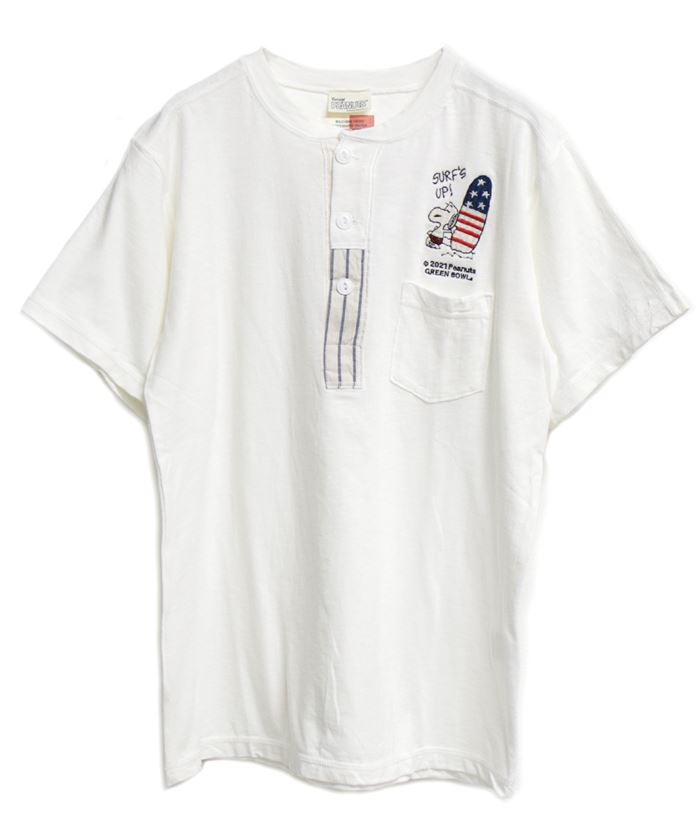 【日本製】スヌーピー【SNOOPY】Military Henley-neck T-shirts