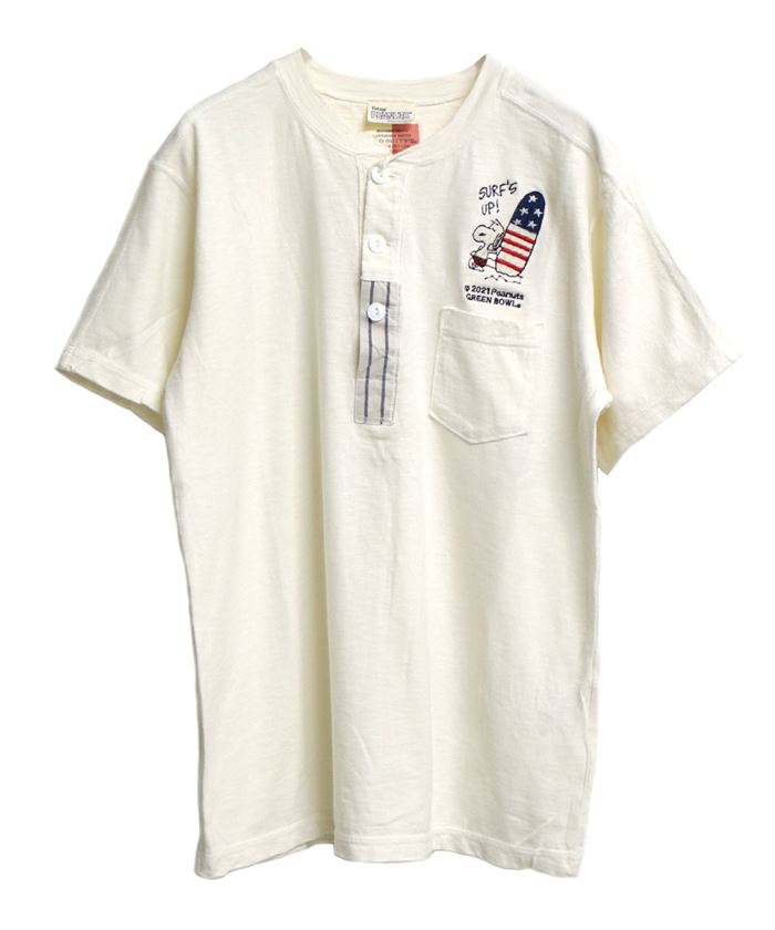 【日本製】スヌーピー【SNOOPY】Military Henley-neck T-shirts
