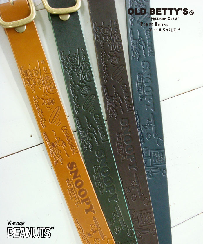 スヌーピー 【SNOOPY】 Embossed Leather Belt(Surf柄)